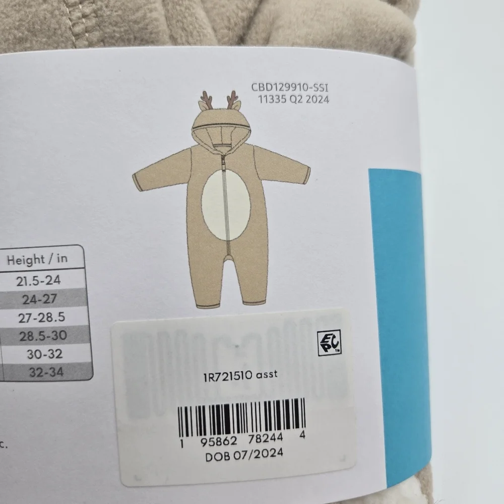 NEW Carters Hooded Sherpa Reindeer Zip Up 1 Piece Jumpsuit Infant Size 3M
